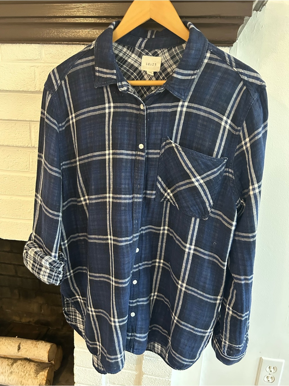 Casual Navy Plaid Button-Down Shirt XXL